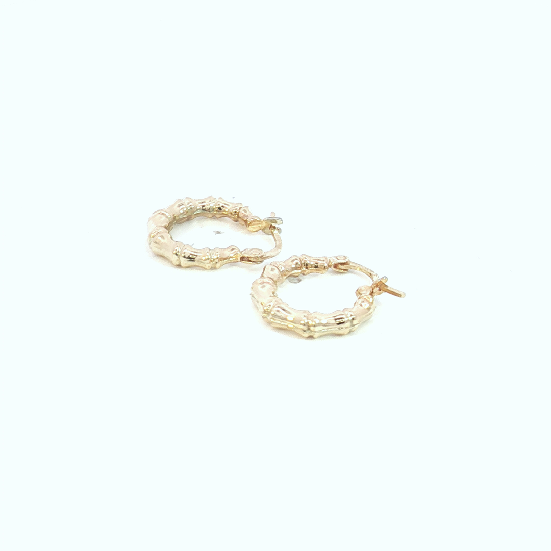 9ct YG Bamboo Style Hoop Earrings