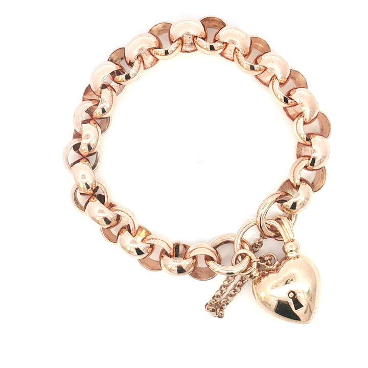 9ct RG Belcher Link Heart Padlock Bracelet