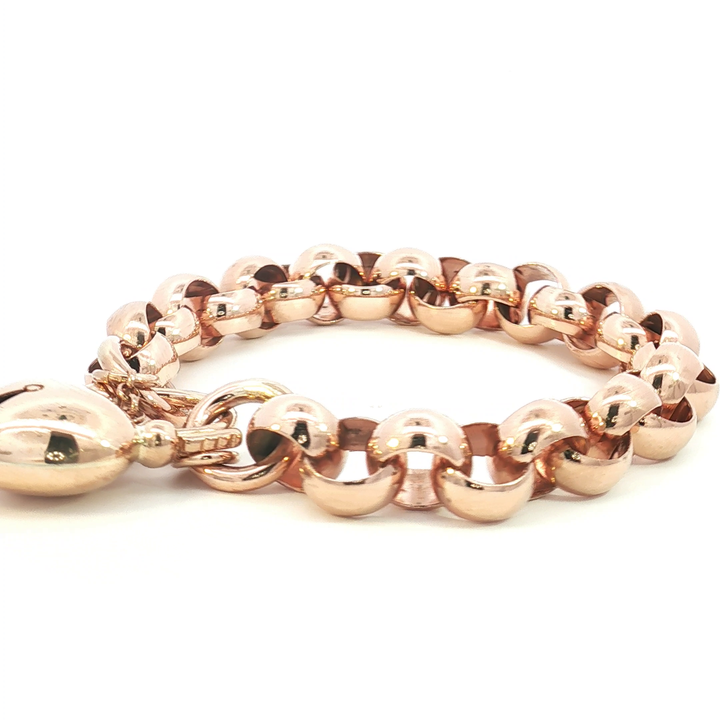 9ct RG Belcher Link Heart Padlock Bracelet