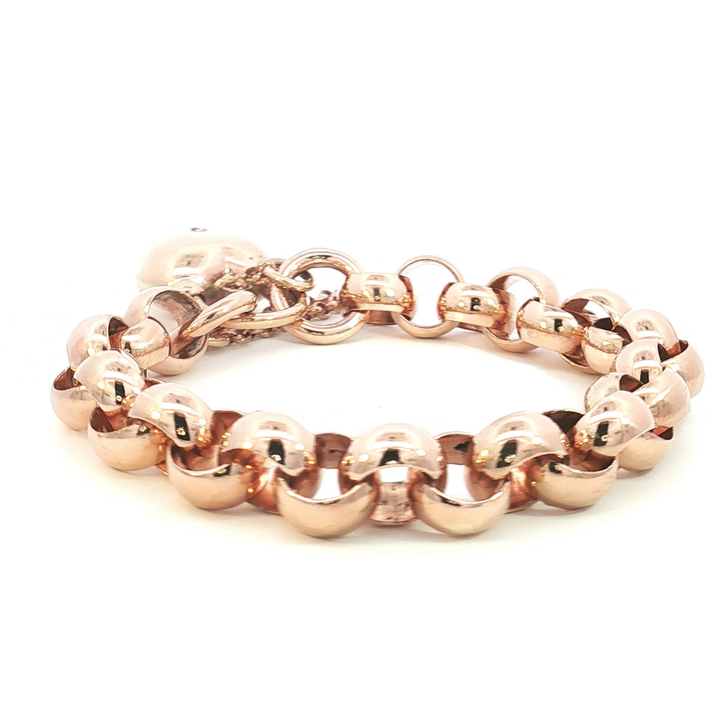 9ct RG Belcher Link Heart Padlock Bracelet
