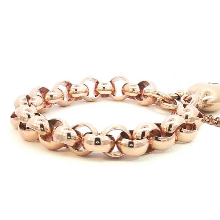 9ct RG Belcher Link Heart Padlock Bracelet