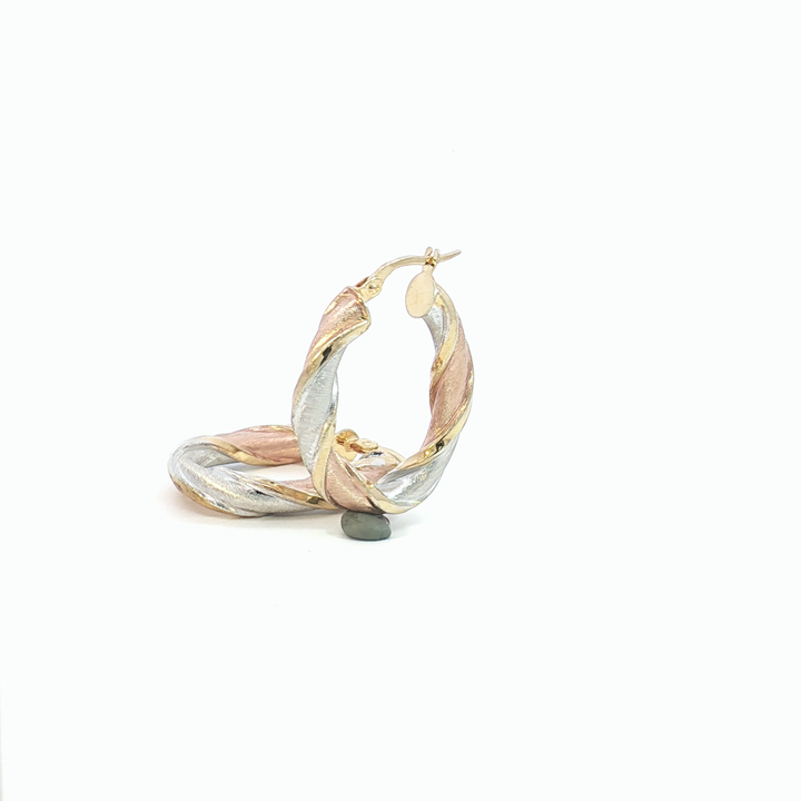 9ct 3-Tone Twisted Hoop Earrings