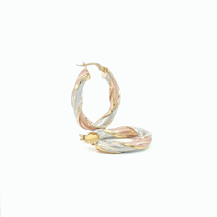 9ct 3-Tone Twisted Hoop Earrings