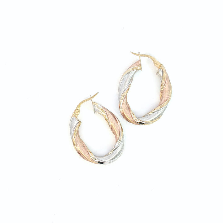 9ct 3-Tone Twisted Hoop Earrings