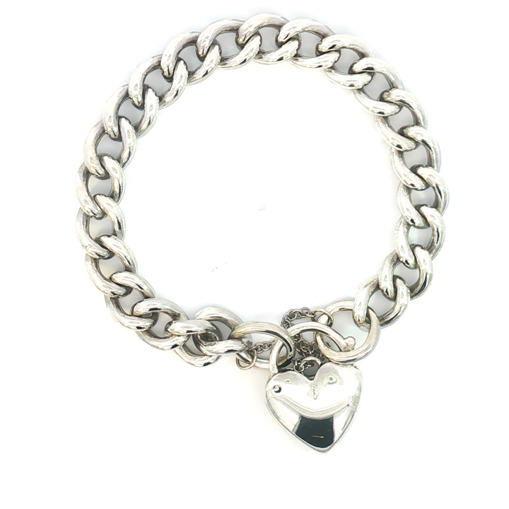 9ct WG Curb Link Bracelet with Heart Padlock