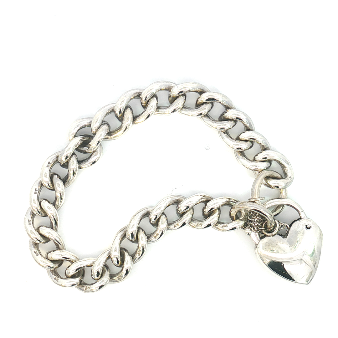 9ct WG Curb Link Bracelet with Heart Padlock