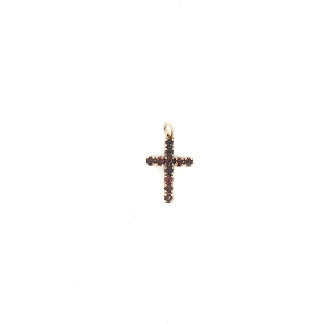 9ct YG Garnet Cross