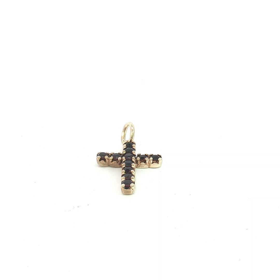 9ct YG Garnet Cross