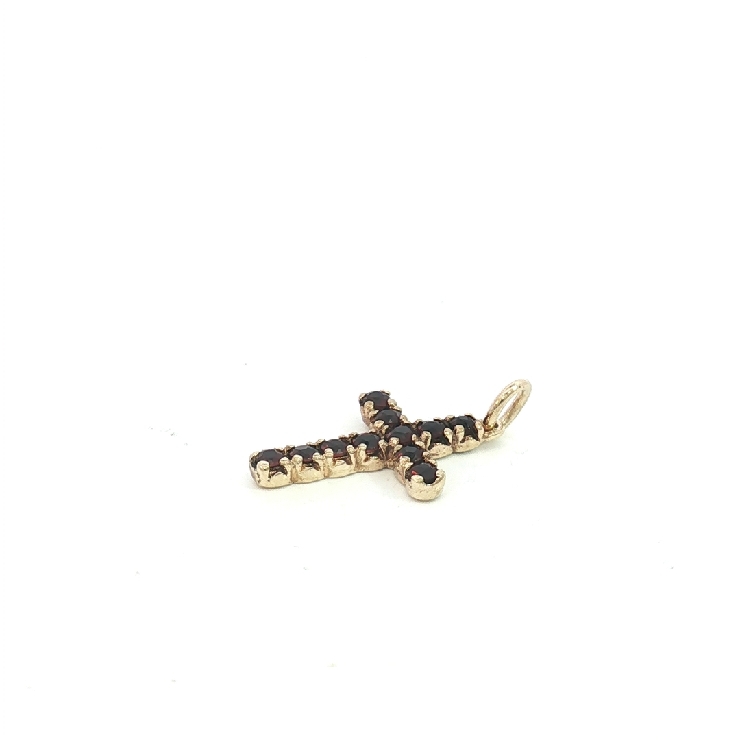 9ct YG Garnet Cross