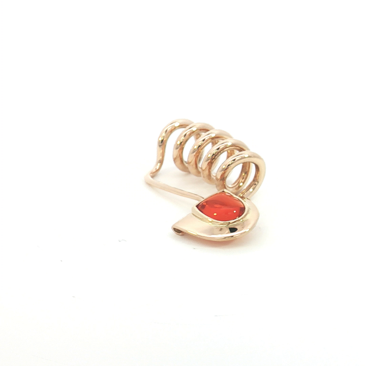 9ct YG Coiled Safety Pin Brooch with Amber