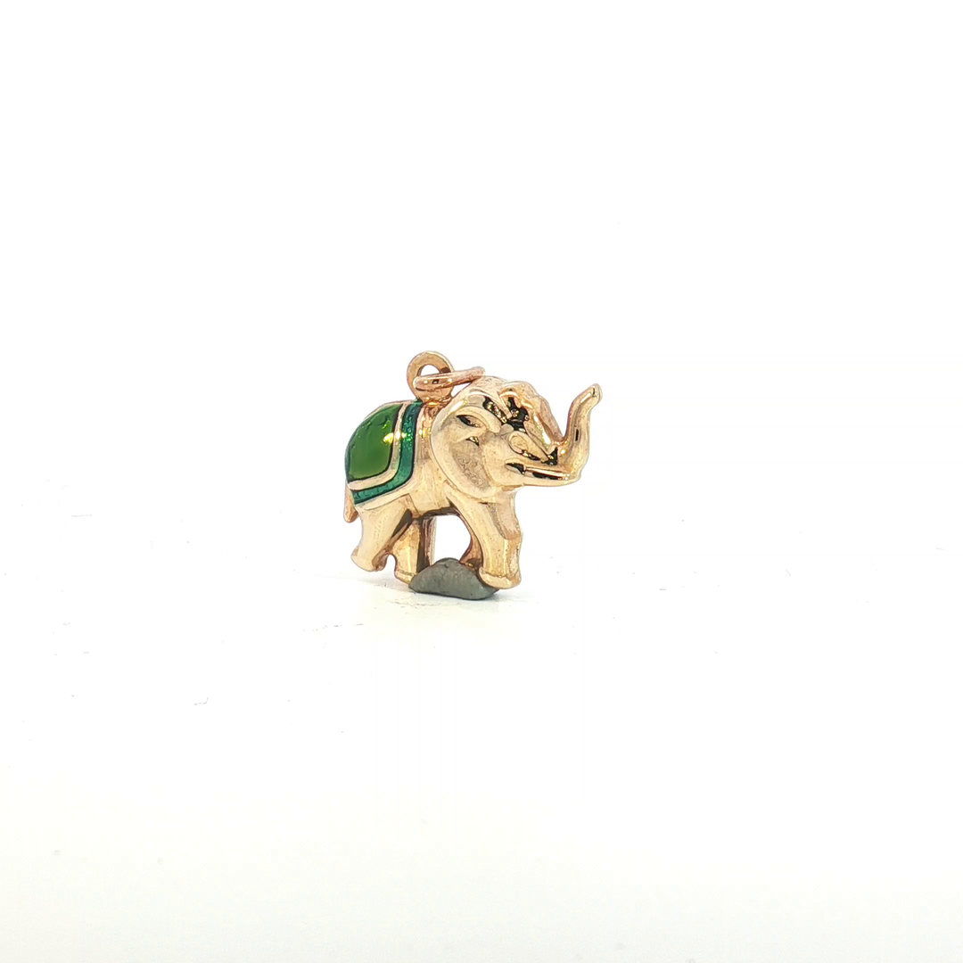 Yellow Gold Elephant Pendant with Enamel Saddle