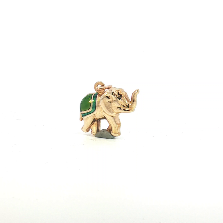 Yellow Gold Elephant Pendant with Enamel Saddle