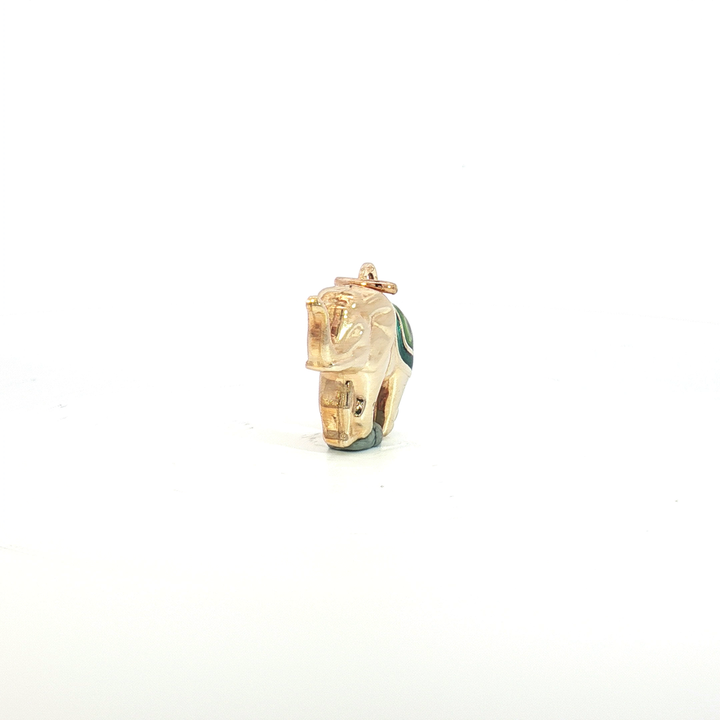 Yellow Gold Elephant Pendant with Enamel Saddle