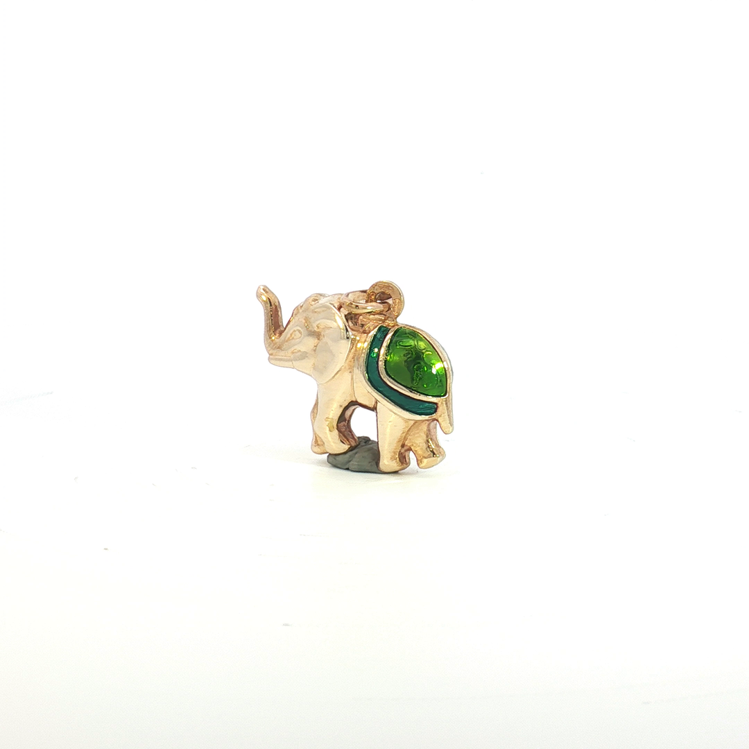 Yellow Gold Elephant Pendant with Enamel Saddle