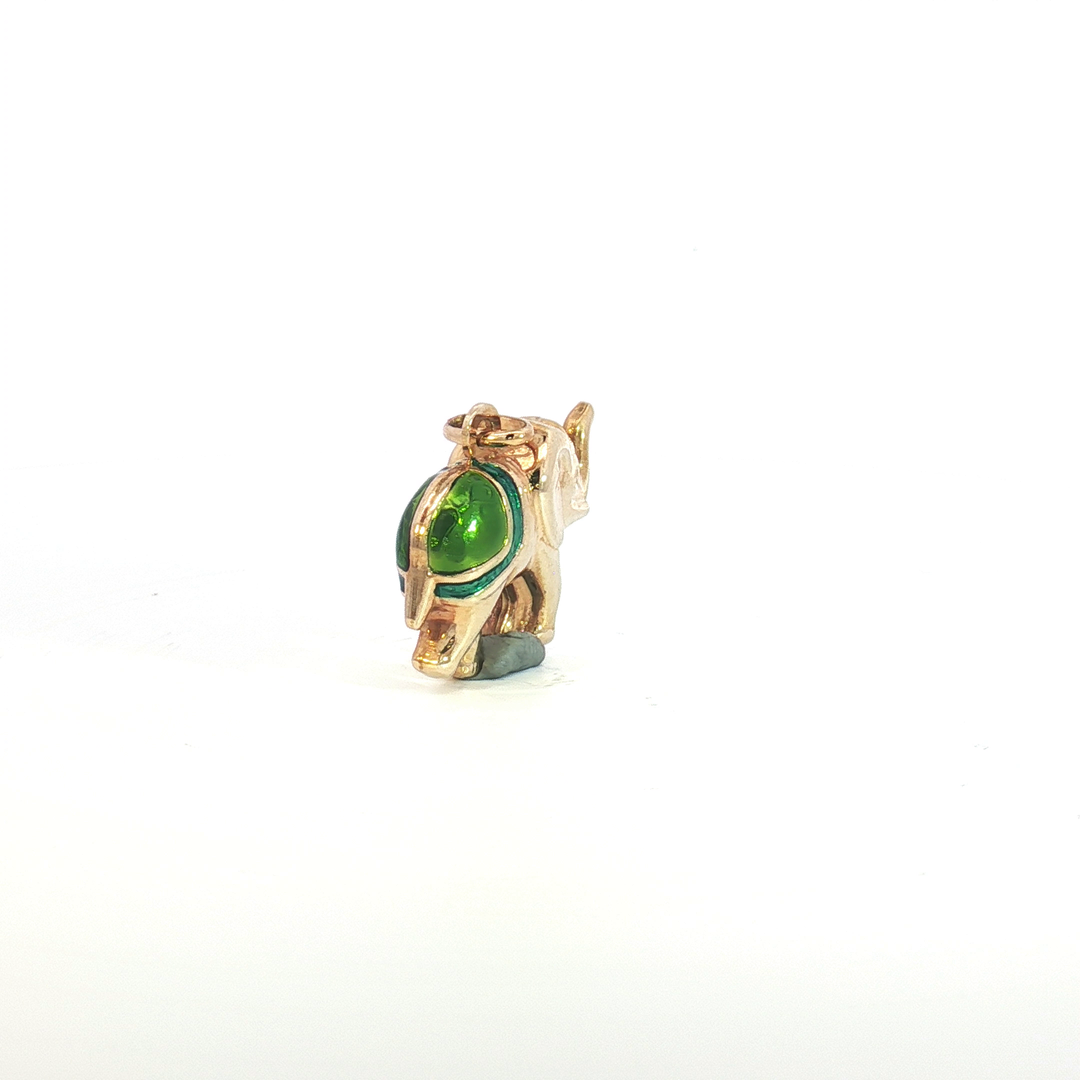 Yellow Gold Elephant Pendant with Enamel Saddle
