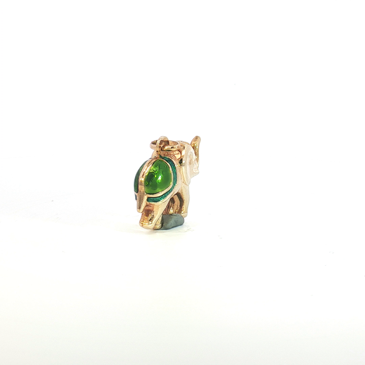 Yellow Gold Elephant Pendant with Enamel Saddle