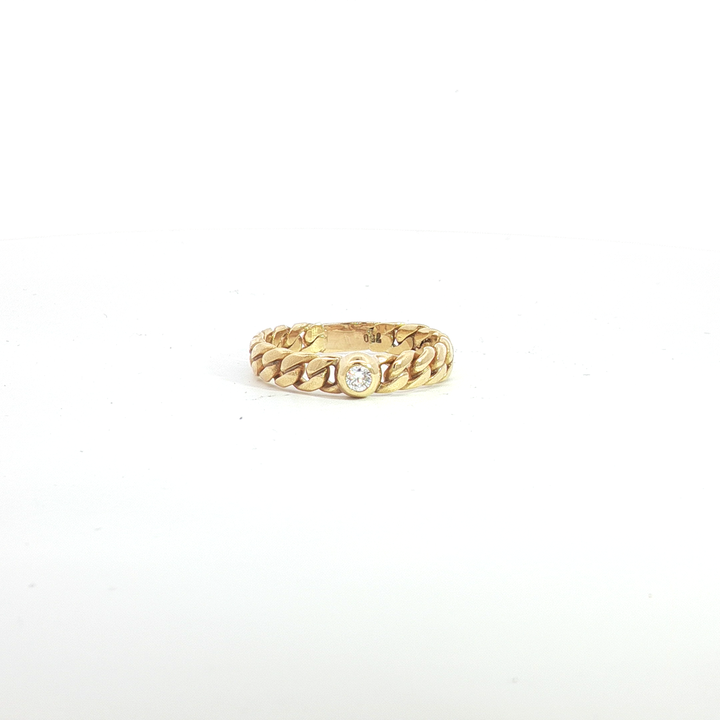 18ct YG Curb Link and 1 Diamond Ring