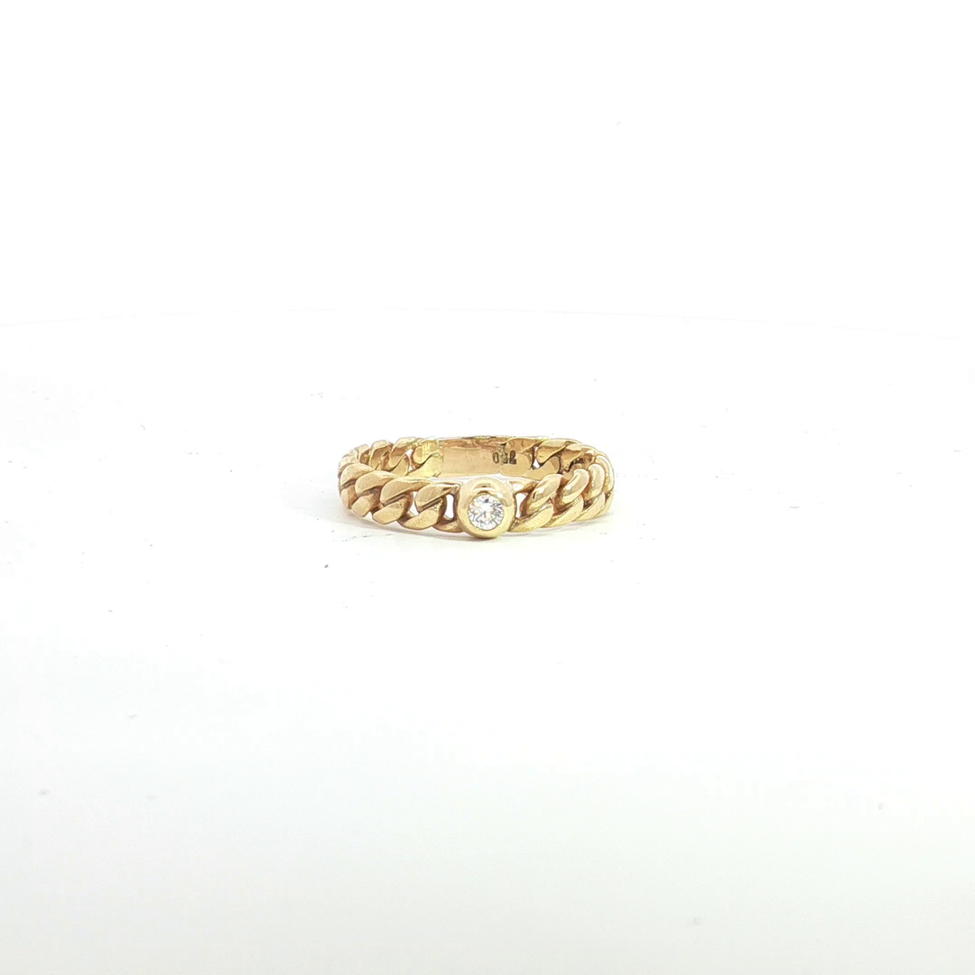 18ct YG Curb Link and 1 Diamond Ring