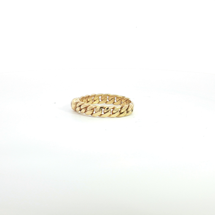 18ct YG Curb Link and 1 Diamond Ring
