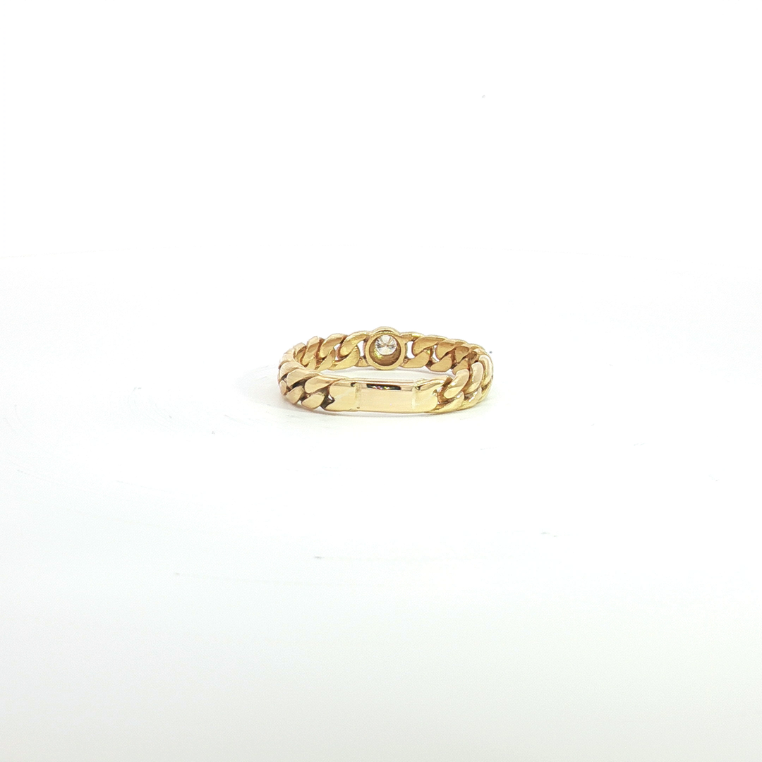 18ct YG Curb Link and 1 Diamond Ring