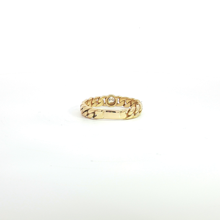 18ct YG Curb Link and 1 Diamond Ring
