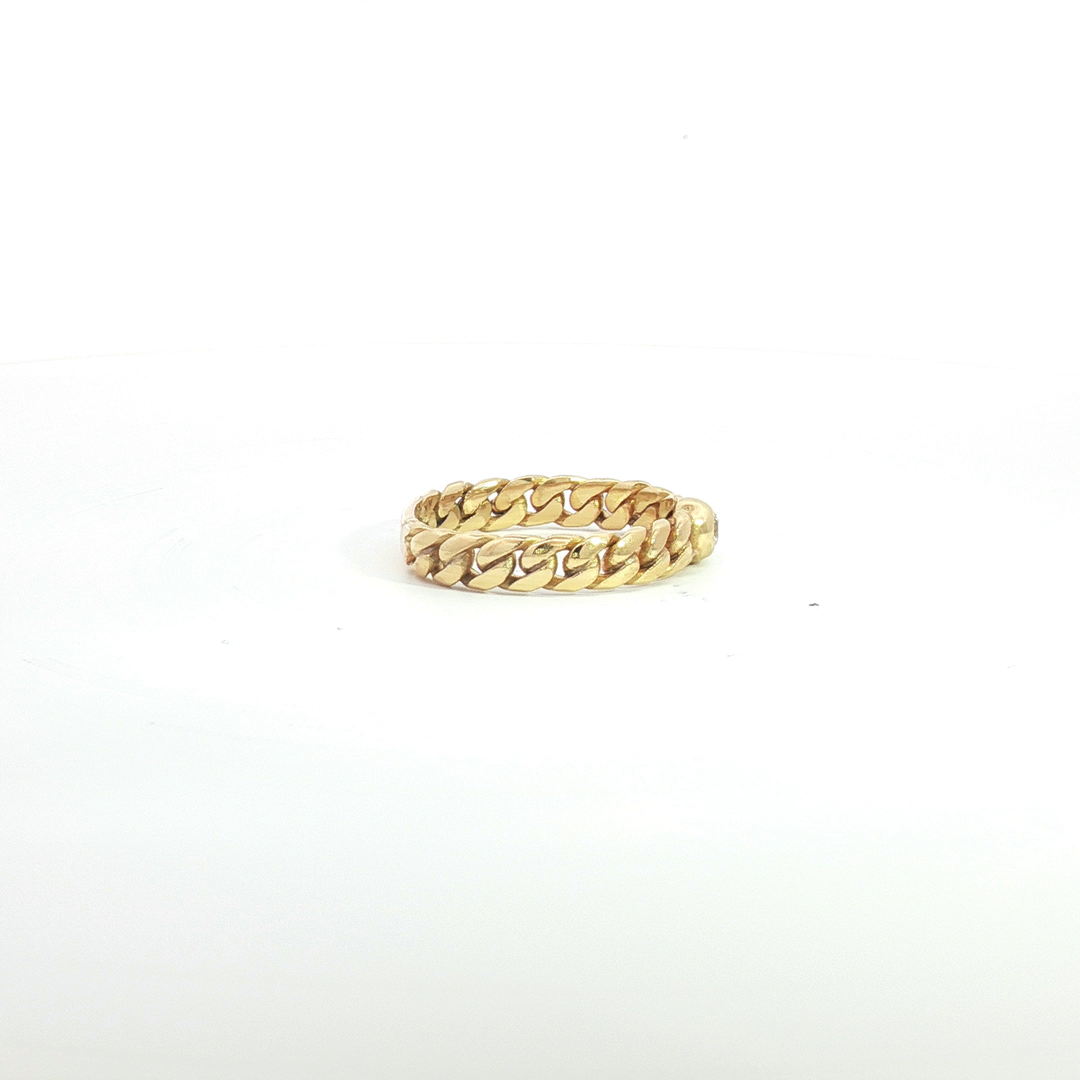 18ct YG Curb Link and 1 Diamond Ring