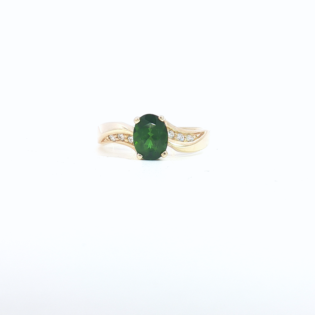 14ct YG Tsavorite and Diamond Dress Ring