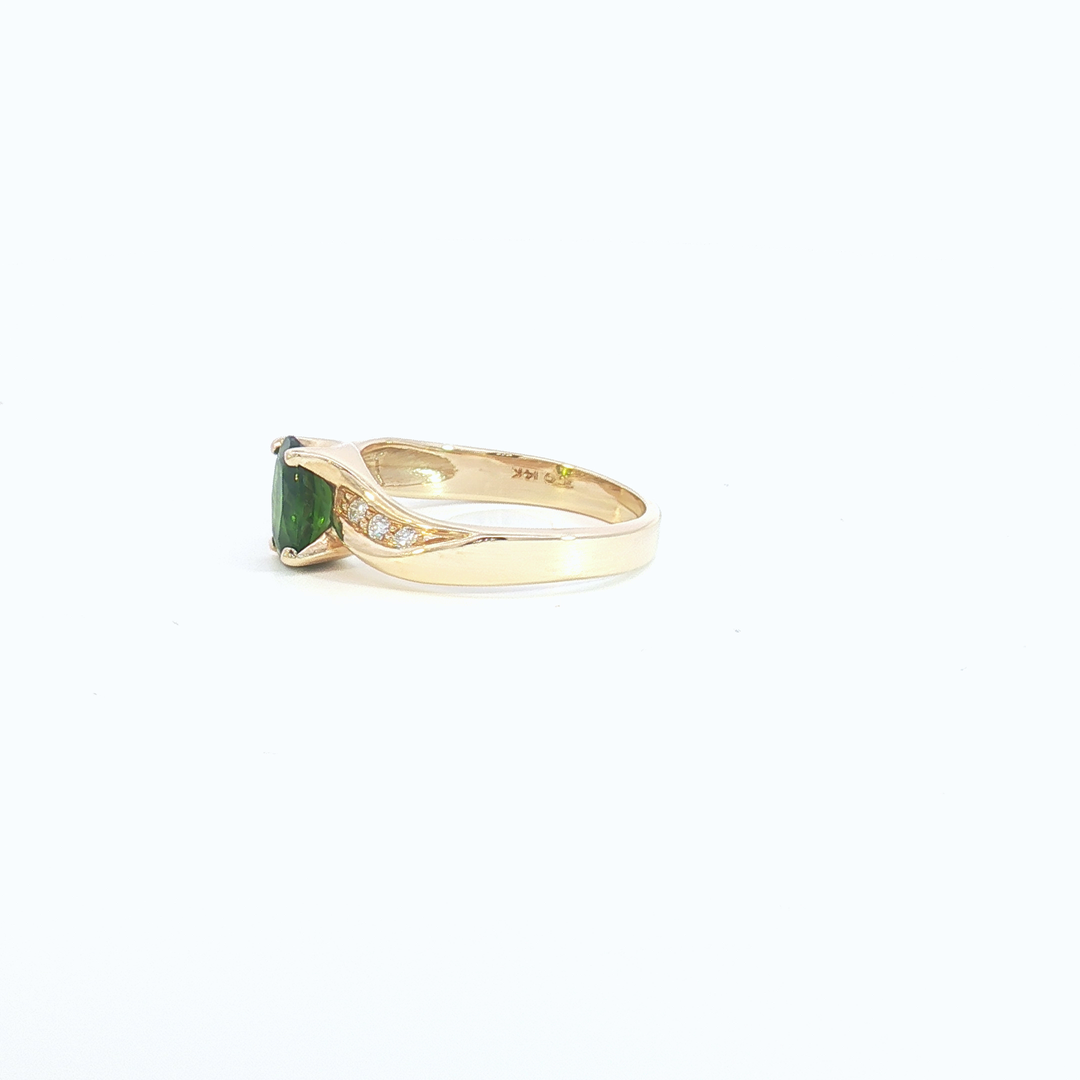 14ct YG Tsavorite and Diamond Dress Ring