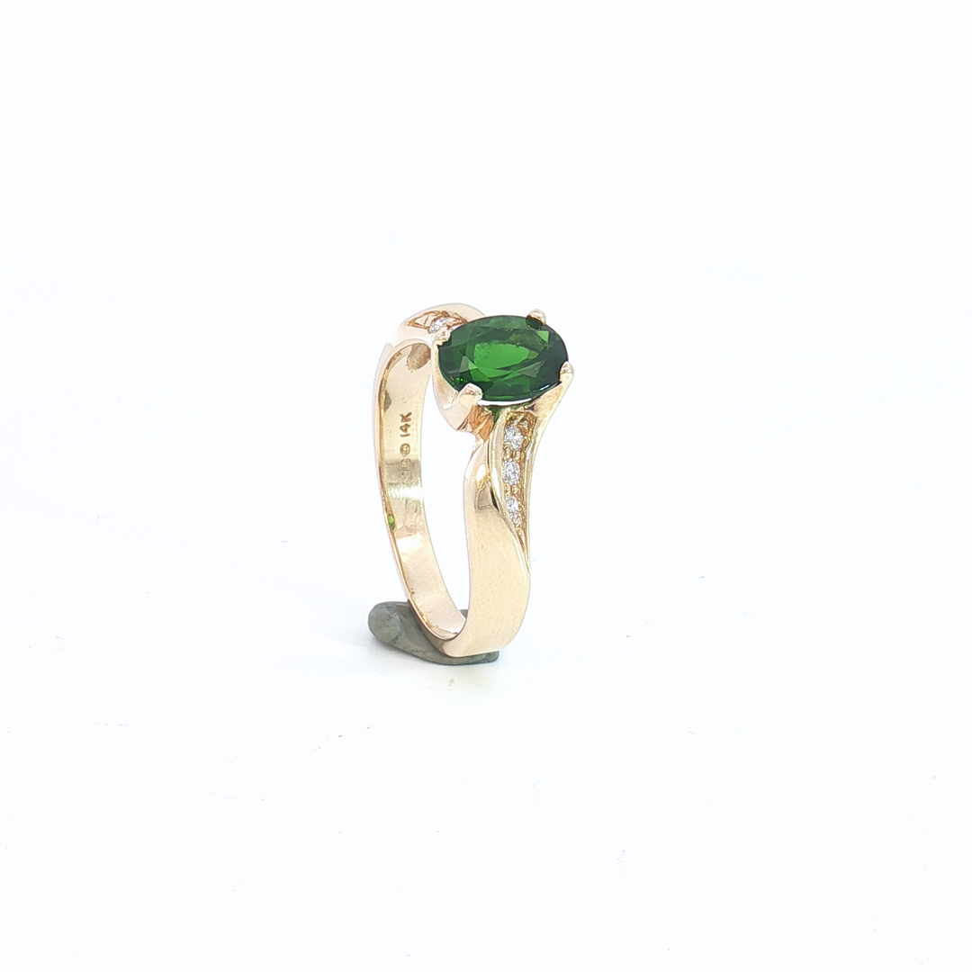 14ct YG Tsavorite and Diamond Dress Ring