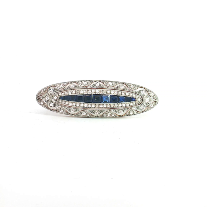 18ct YG and Platinum Blue Sapphire and Diamond Brooch