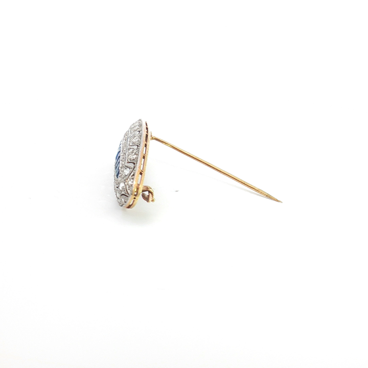 18ct YG and Platinum Blue Sapphire and Diamond Brooch