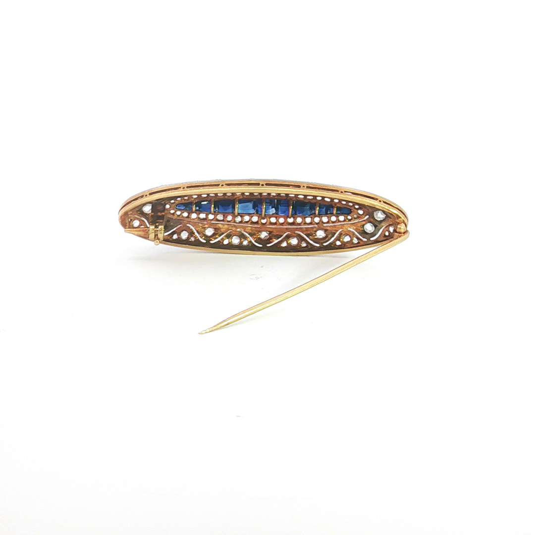 18ct YG and Platinum Blue Sapphire and Diamond Brooch