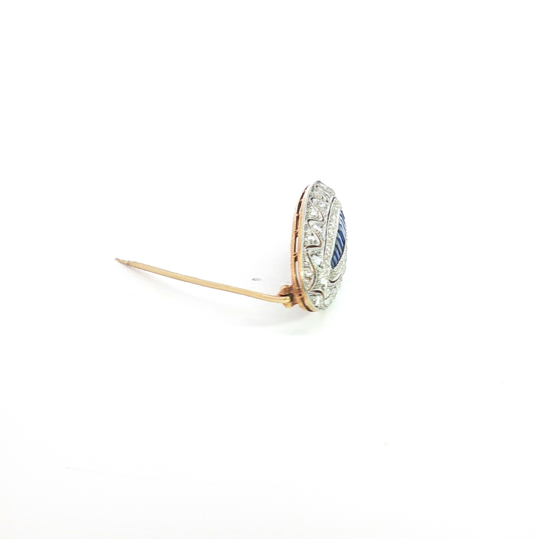 18ct YG and Platinum Blue Sapphire and Diamond Brooch