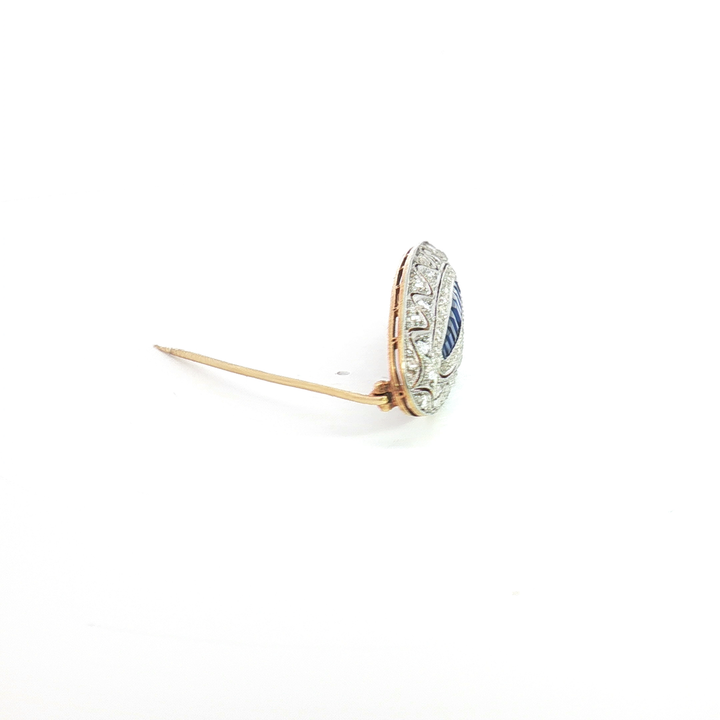 18ct YG and Platinum Blue Sapphire and Diamond Brooch