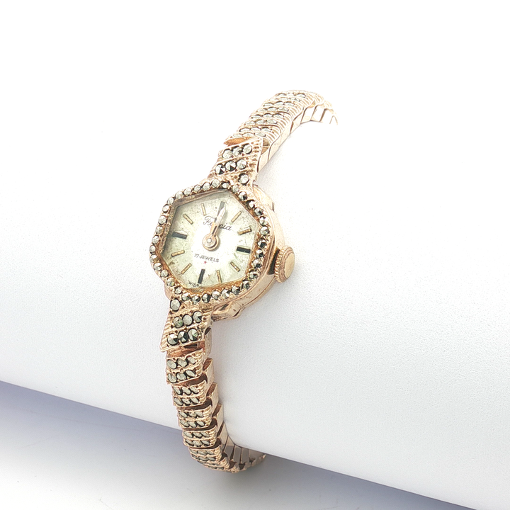 9ct YG Marcasite Manual Ladies Watch