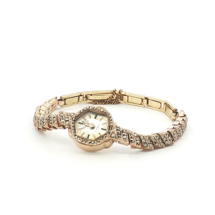 9ct YG Marcasite Manual Ladies Watch