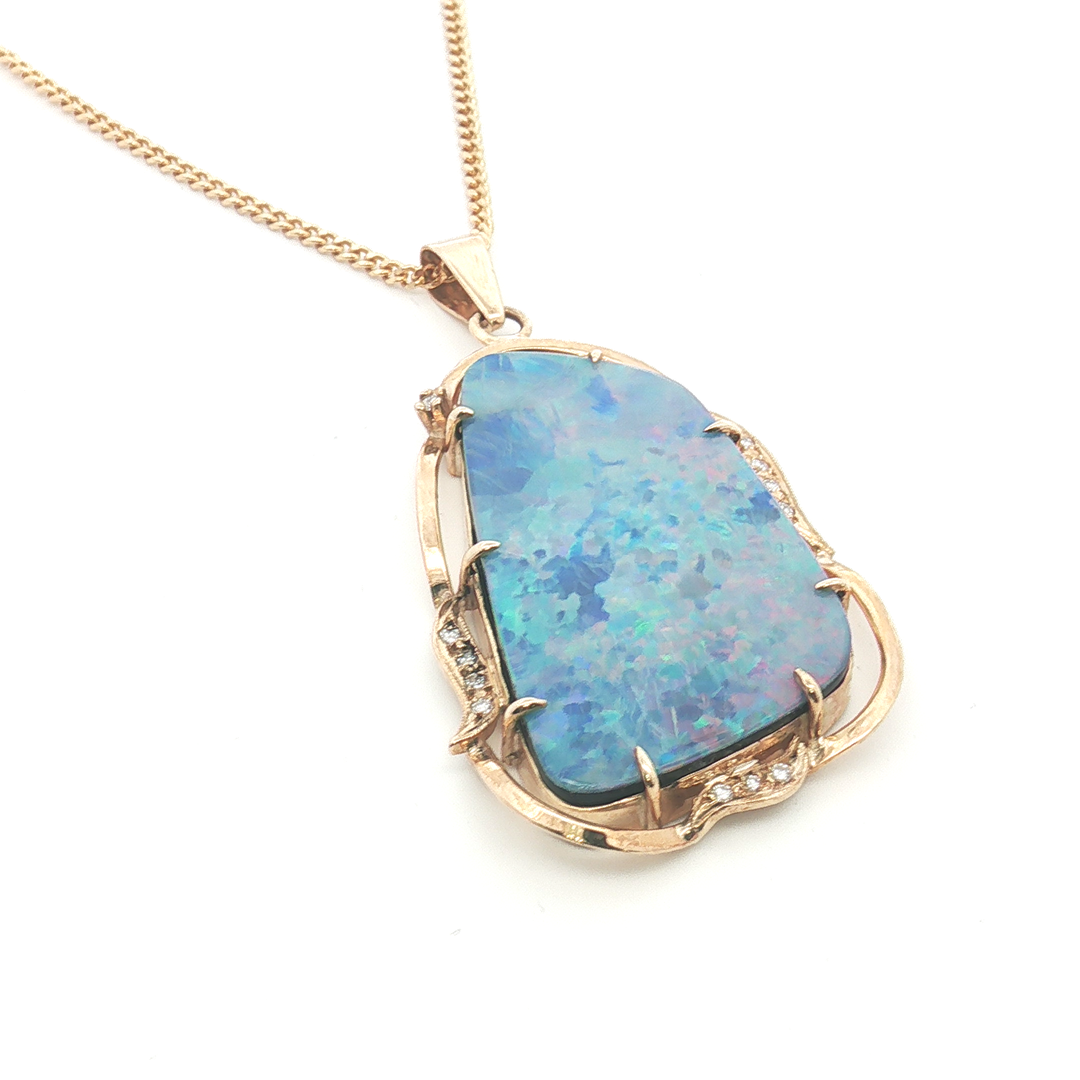 9ct YG Opal Doublet and Diamond Pendant