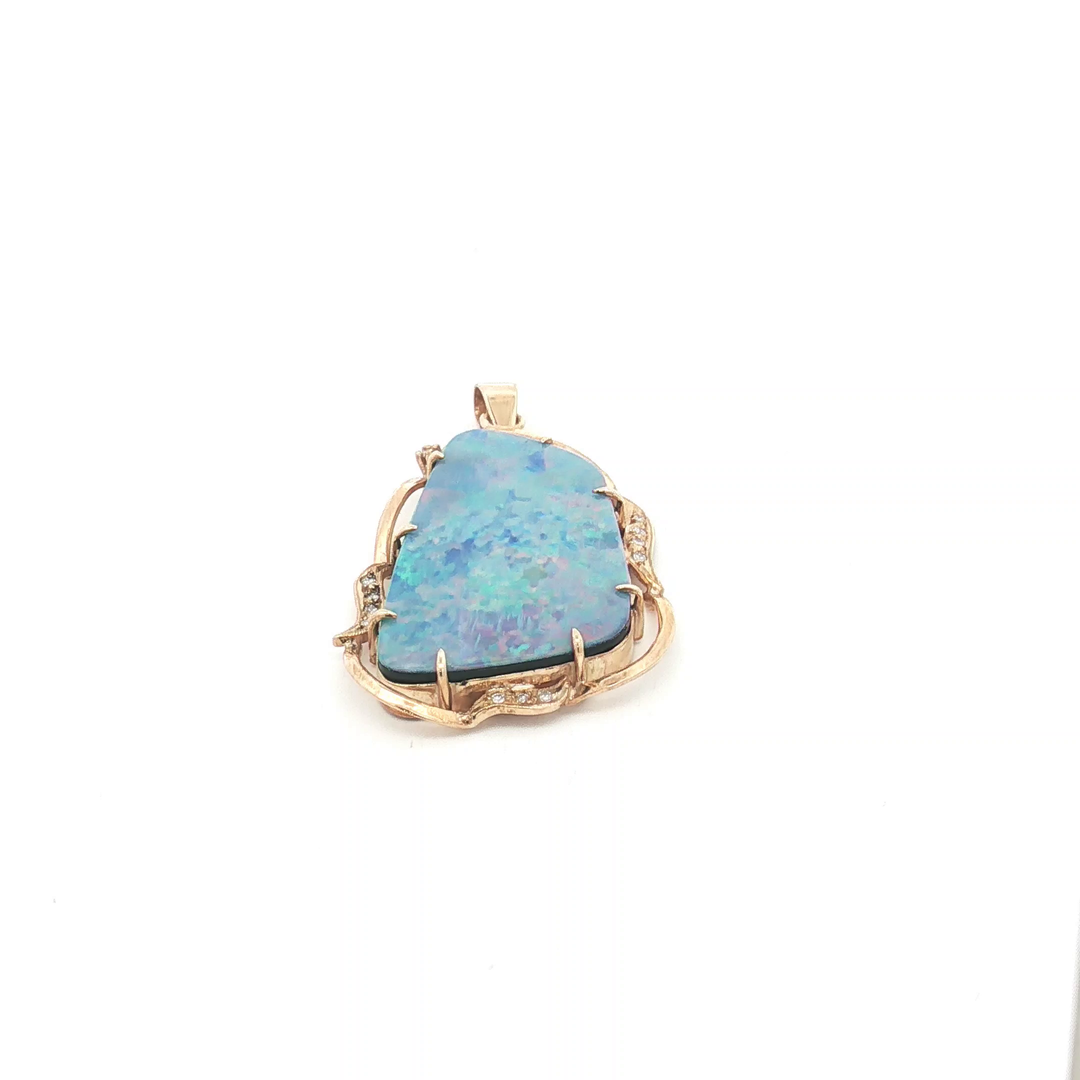 9ct YG Opal Doublet and Diamond Pendant