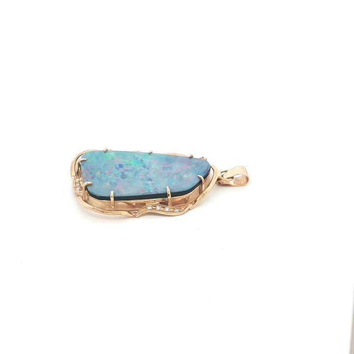 9ct YG Opal Doublet and Diamond Pendant