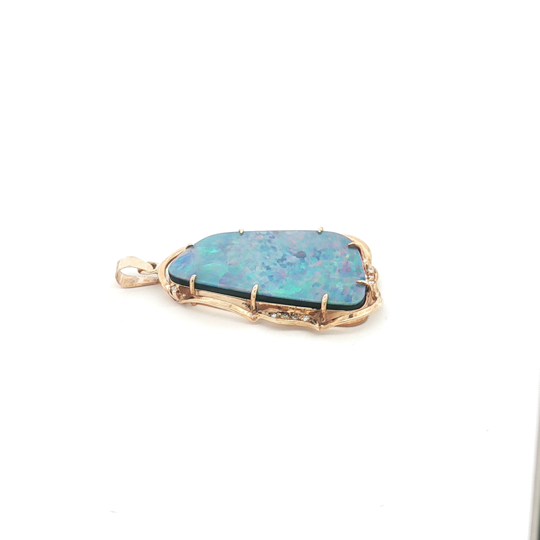 9ct YG Opal Doublet and Diamond Pendant