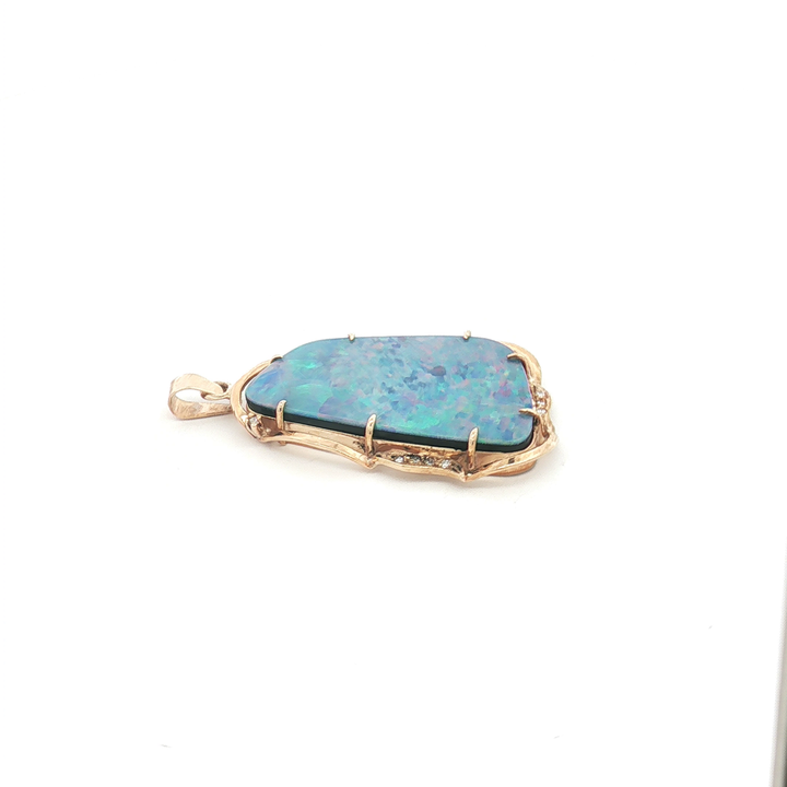 9ct YG Opal Doublet and Diamond Pendant