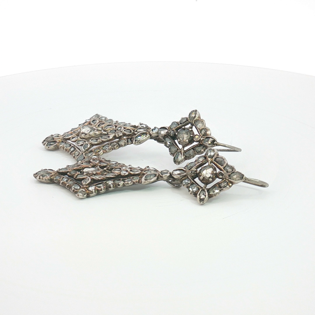 Silver Rose-Cut Diamond Lozenge Drop Earrings