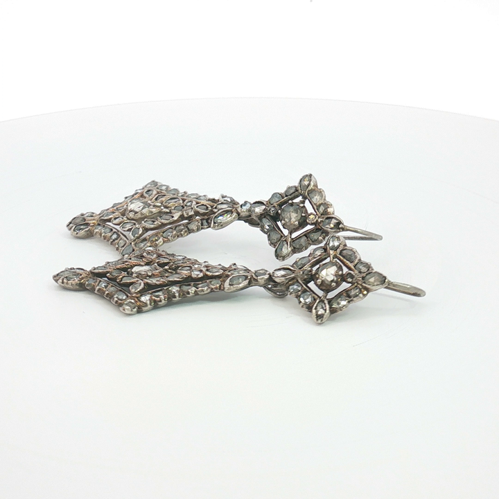 Silver Rose-Cut Diamond Lozenge Drop Earrings