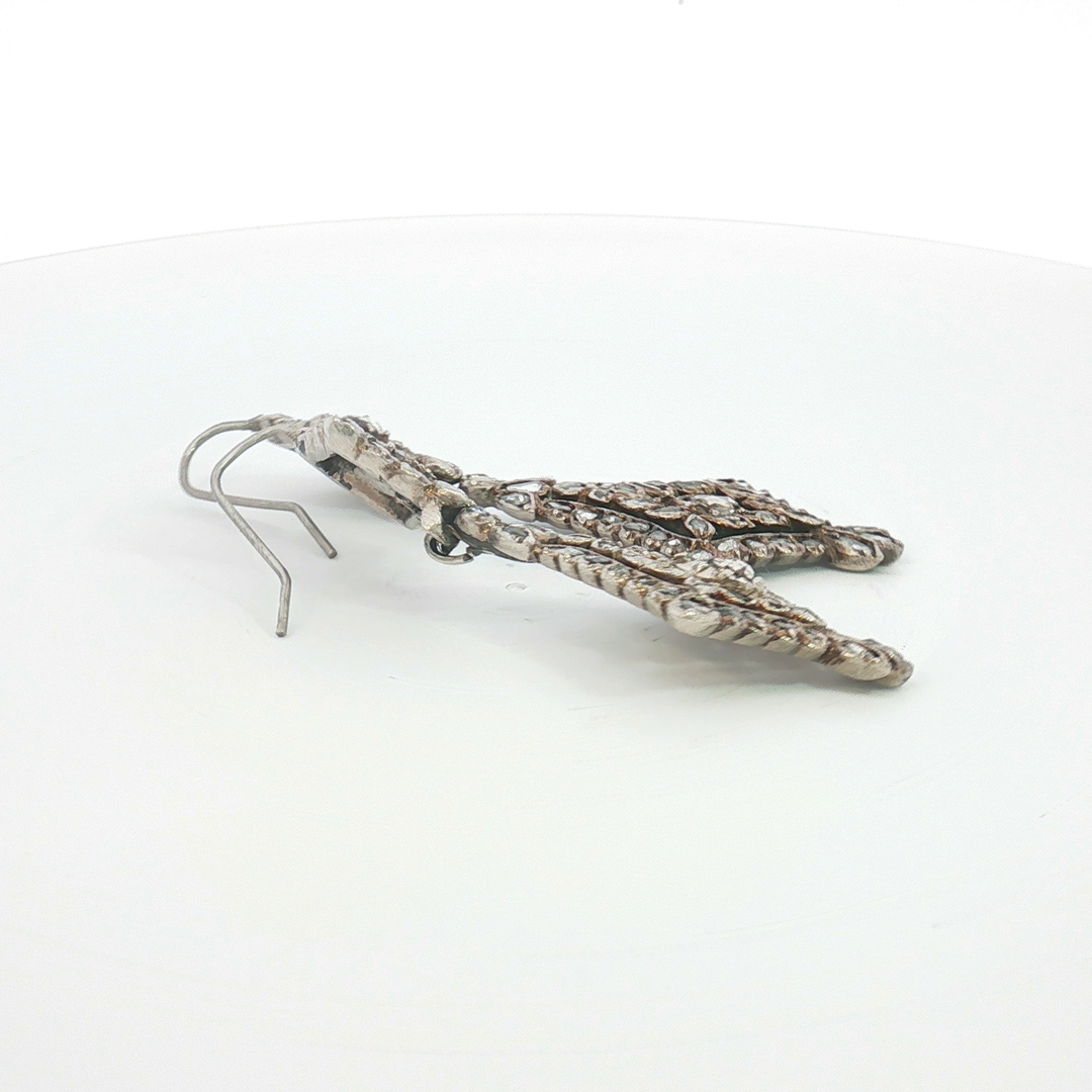 Silver Rose-Cut Diamond Lozenge Drop Earrings