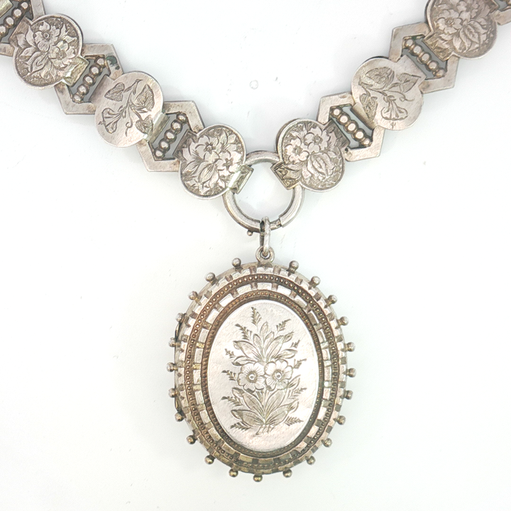 Antique Silver Locket with Necklace