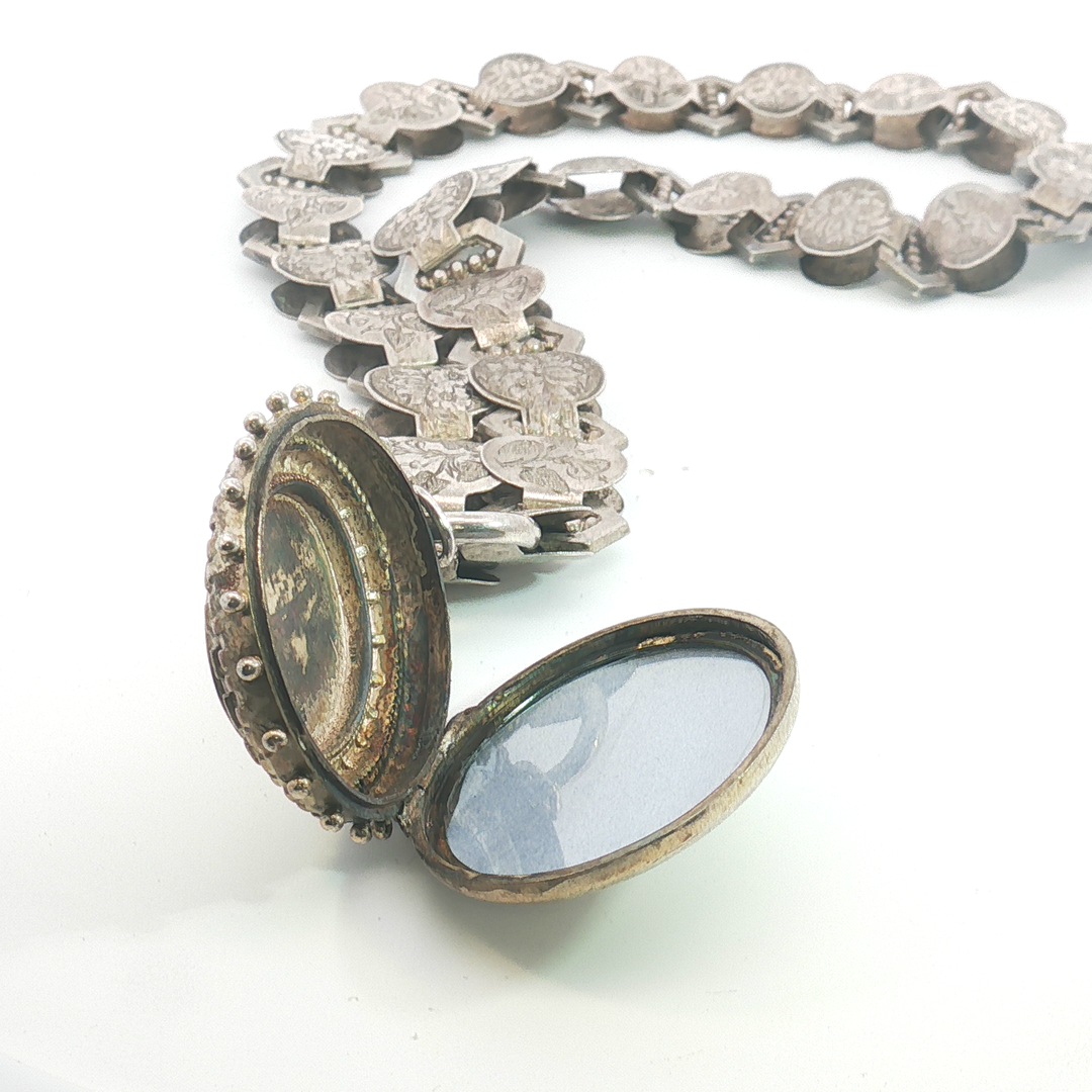 Antique Silver Locket with Necklace