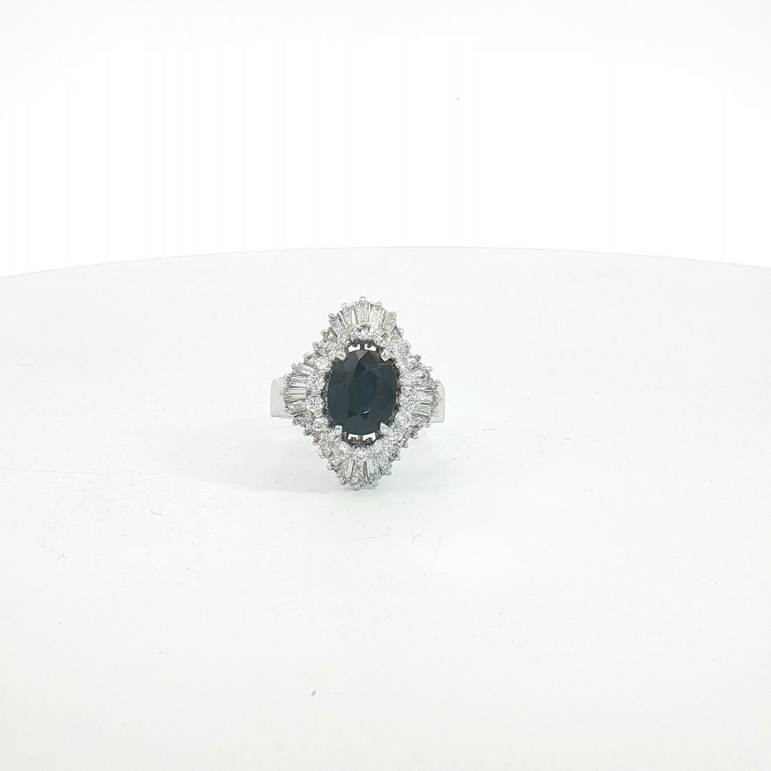 14ct WG Sapphire and Diamond Sunburst Cocktail Ring