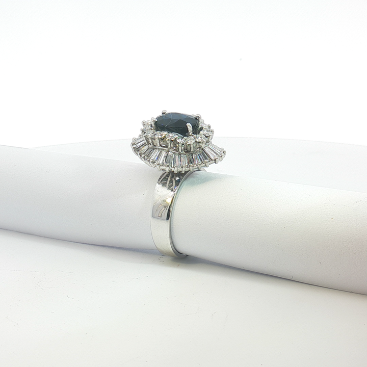14ct WG Sapphire and Diamond Sunburst Cocktail Ring