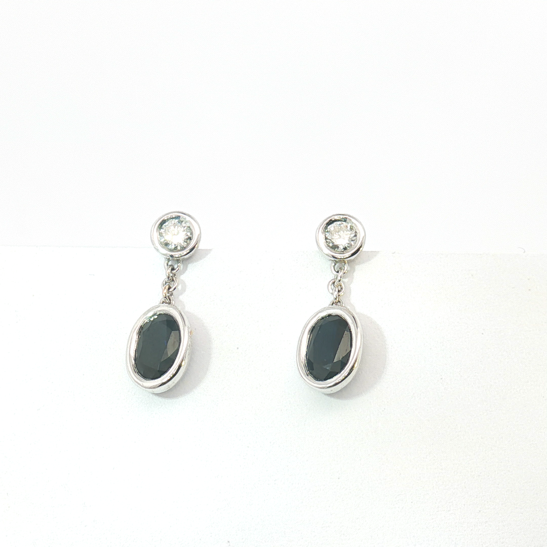 18ct WG Round Sapphire and Diamond Drop Stud Earrings