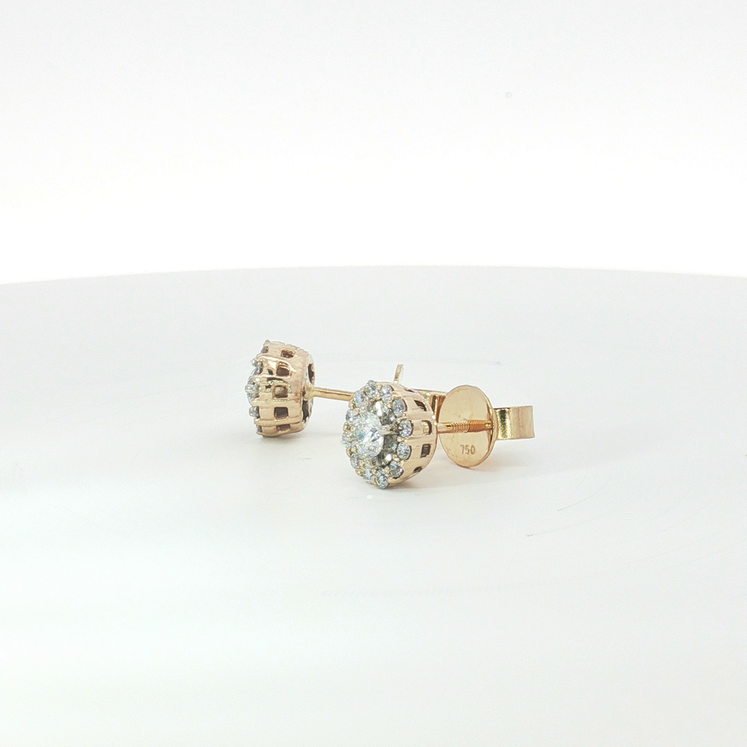 14ct YG Diamond Halo Cluster Earrings with 18ct Butterflies